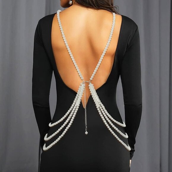 Pearl Body Chain White Layered Pearls Crystal Cross Jewelry for Women - Picture 4 of 6